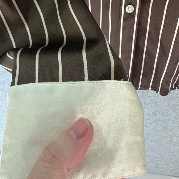 VTG Ralph Lauren Women's sz12 100% Silk Stripped Button Down Oxford Style Top - Picture 6 of 10